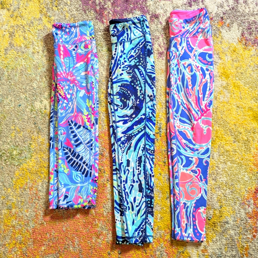 Lilly Pulitzer Luxletic 3 Pair Leggings XS Workout Full Length Cropped